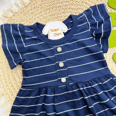 Vestido Listrado com Botões - Marinho 